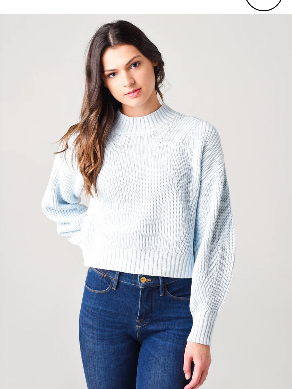 525 Mock Neck Baby Blue Mia Sweater 100% Cotton Size Small
